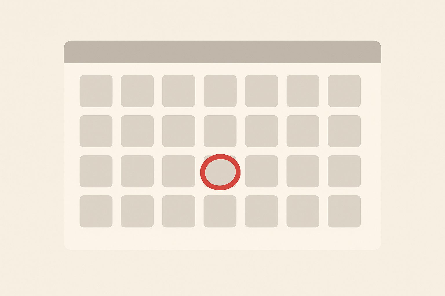 A calendar with one quarterly square circled and labeled is anyone still using this, in the middle of a row of blank squares