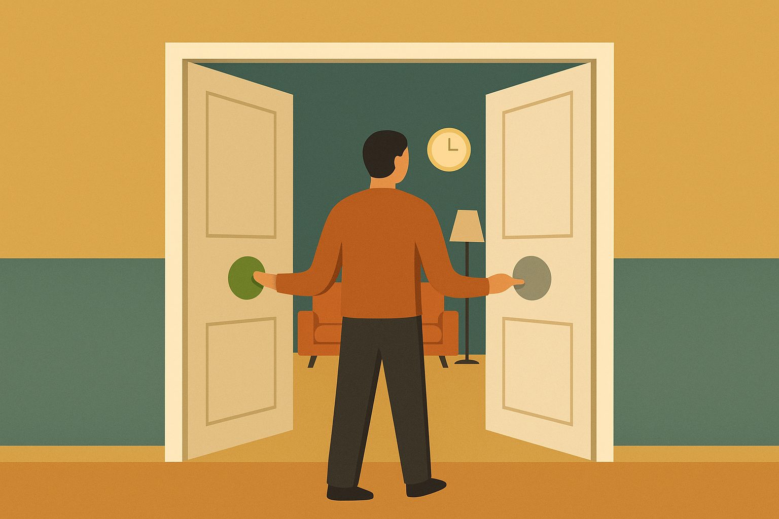 A door that opens both ways with a “resubscribe” button right next to a “cancel” button, both leading back into the same room