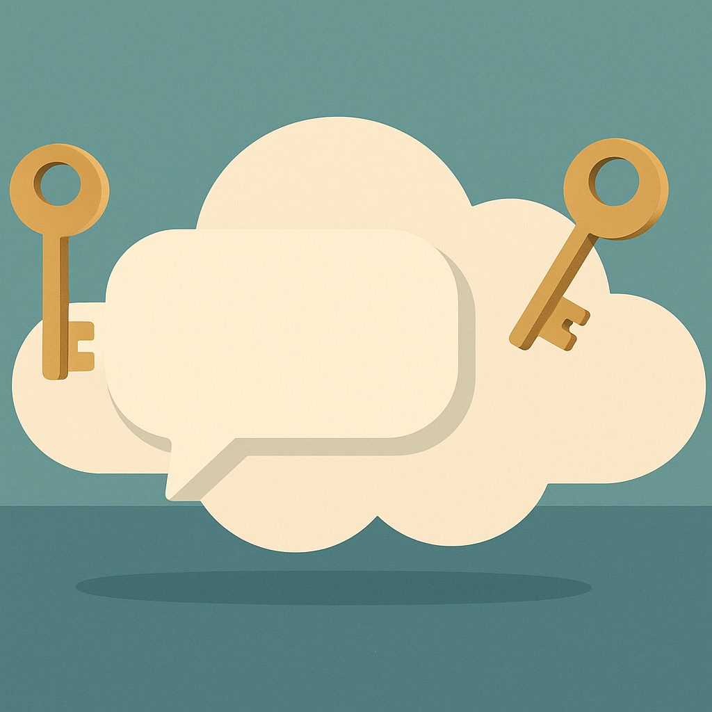 A message bubble passing through a cloud with keys at each end