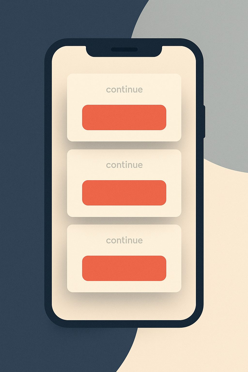 a smartphone screen showing three stacked “Are you sure you want to leave?” popups, each with a bright “stay” button and a faint grey “continue cancelling” link